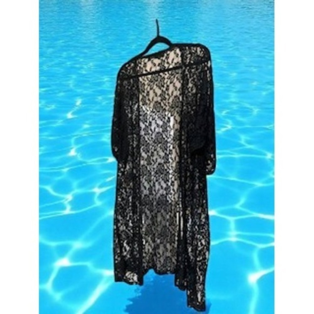 Lace Kimono Cardigan Black Plus Size XL Extra Large Beach Cover Up